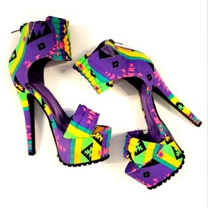 Purple Multi-Colored Aztec Design High Heels
